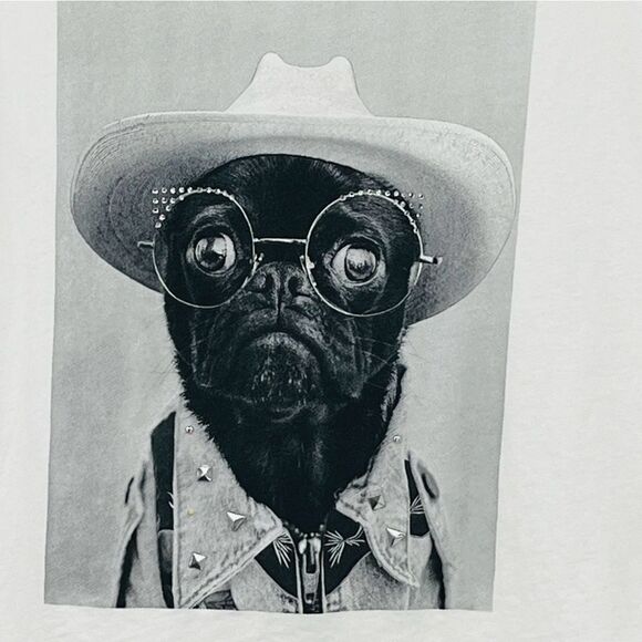 Vero Moda Embellished Graphic Pug Tee in White Women’s Size M - Picture 5 of 8